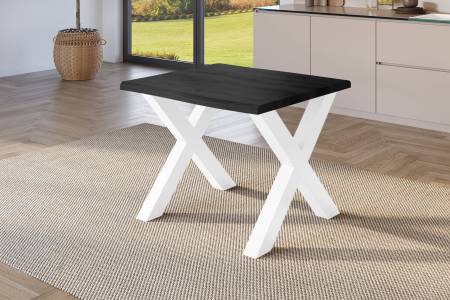 Esstisch 80x80 cm Baumkante Holz Grau-Optik X-Gestell Metall weiß JULIUS