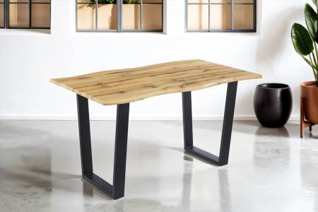 Esstisch Baumkante 140x80 cm Holz Wildeiche-Optik V-Gestell Metall schwarz KOPENHAGEN