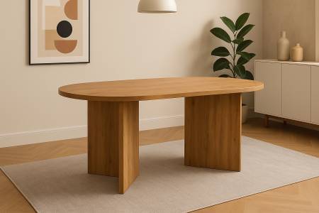 Esstisch oval mit geraden Kanten 160x90 cm Holz Wildeiche-Optik Tischbeine V-Form OVI