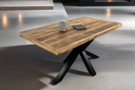 Esstisch 140x80cm Mangoholz gerade Kante Spider-Gestell schwarz RIO