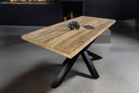 Esstisch 220x100cm Mangoholz gerade Kante Spider-Gestell schwarz RIO