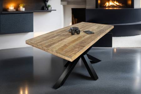 Esstisch 280x100cm Mangoholz gerade Kante Spider-Gestell schwarz RIO
