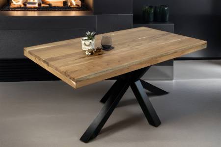 Esstisch 120x80cm Akazienholz naturfarben gerade Kante Spider-Gestell schwarz RIO