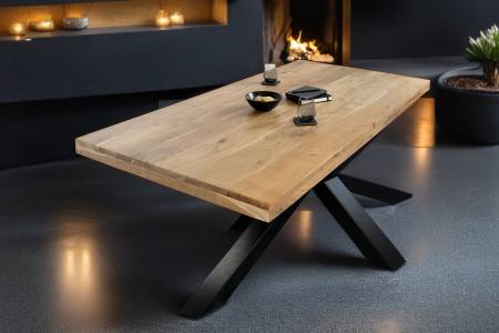 Esstisch 240x100cm Akazienholz naturfarben gerade Kante Spider-Gestell schwarz RIO