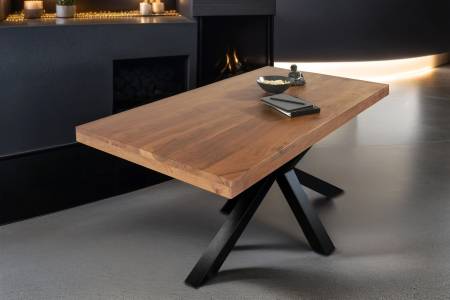 Esstisch 160x85cm Akazienholz nussbaumfarben gerade Kante Spider-Gestell schwarz RIO