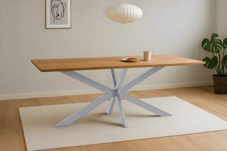 Esstisch 260x100 cm Baumkante Eichenholz massiv geölt Spider-Gestell silber SALVADOR