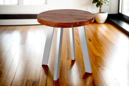 Esstisch rund Akazienholz nussbaum massiv 80 cm silber SOPHIA