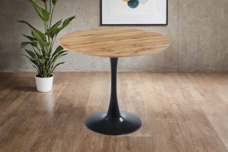 Esstisch 80 cm rund Gerade Kante Säulentisch Holz Wildeiche-Optik Tulpenfuß schwarz STOCKHOLM