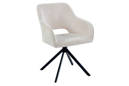 Drehstuhl 360 Grad drehbar Armlehnstuhl Stoffbezug Beige Metallgestell schwarz MILLY