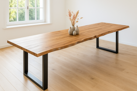 Esstisch Baumkante massiv Akazie natur 320 x 100 cm U-Gestell schwarz LIAM