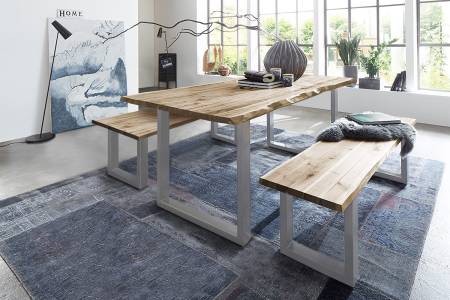 Baumkanten Tischgruppe Akazie natur 120 silber 3tlg. QUINN