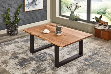 Couchtisch Baumkante massiv Akazie Natur 140 x 75 schwarz BILLY