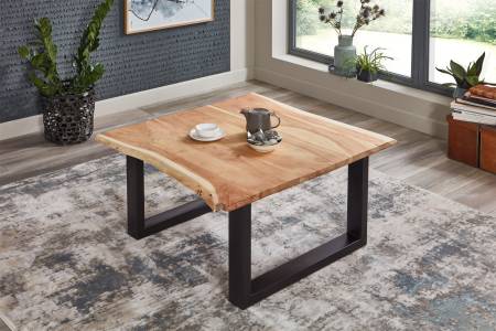 Couchtisch Baumkante massiv Akazie Natur 90 x 90 schwarz BILLY