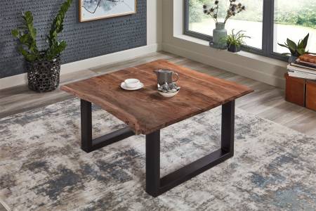 Couchtisch Baumkante massiv Akazie Nussbaum 80 x 80 schwarz BILLY