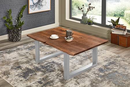 Couchtisch Baumkante massiv Akazie Nussbaum 120 x 80 silber BILLY