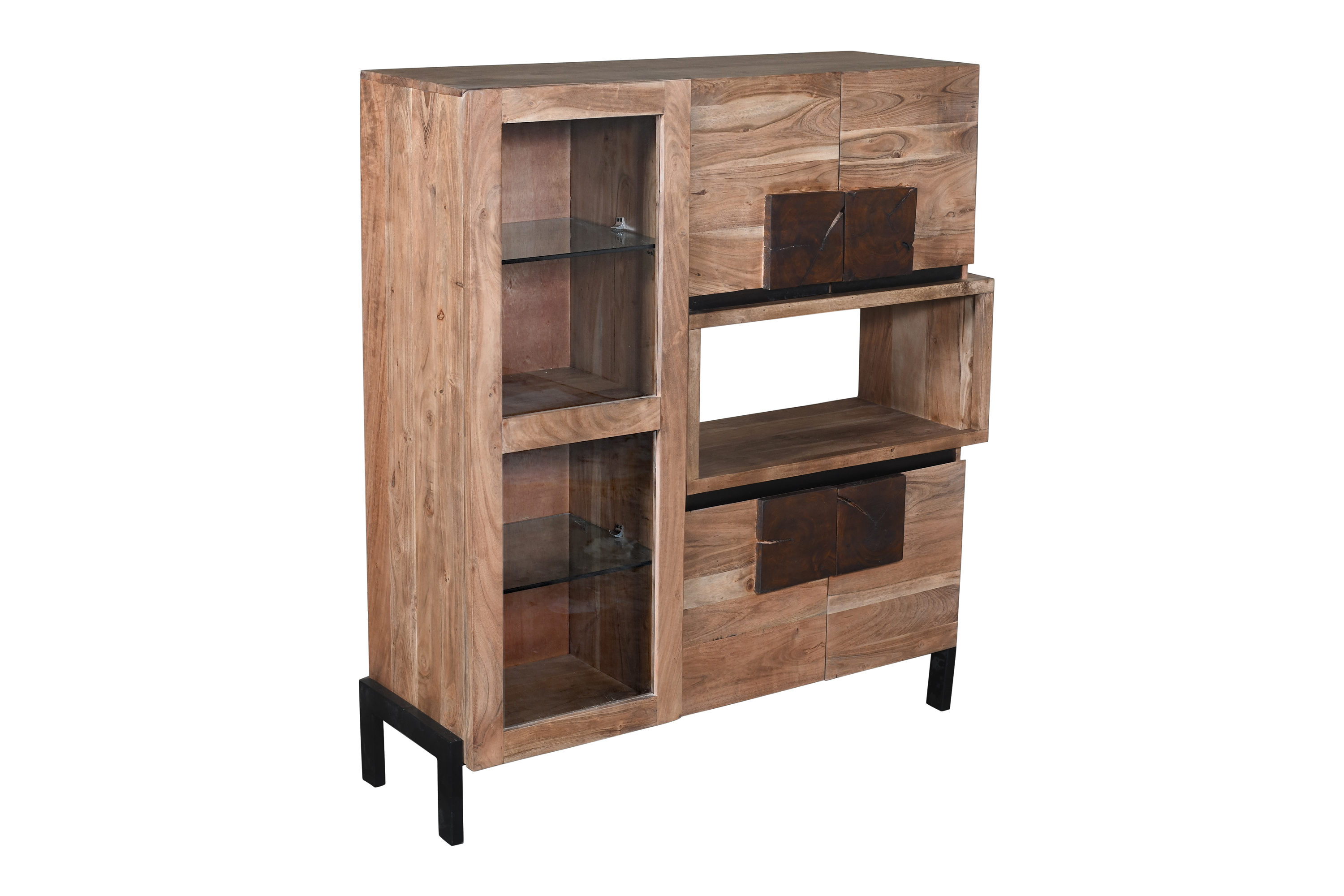 B-Ware Einzelstück Highboard 122 x 40 x 135 cm Akazienholz stonefarben massiv Laurette