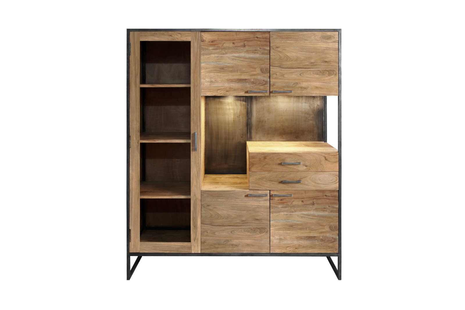 B-Ware Einzelstück Highboard 122 x 135 x 40 cm Akazienholz massiv stone Sydney