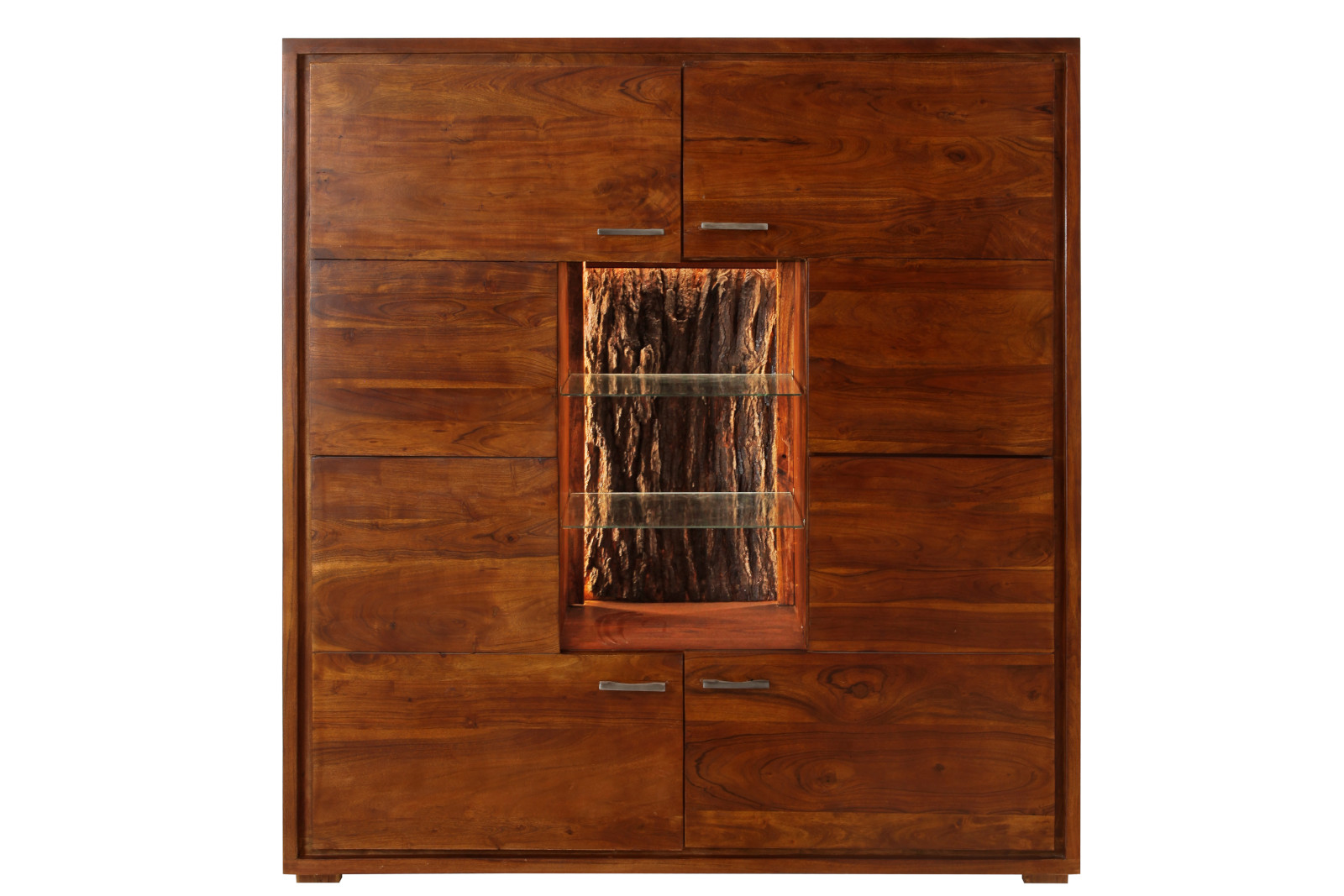 B-Ware Einzelstück Highboard 145 x 153 x 40 cm Akazienholz nougatfarben Kati