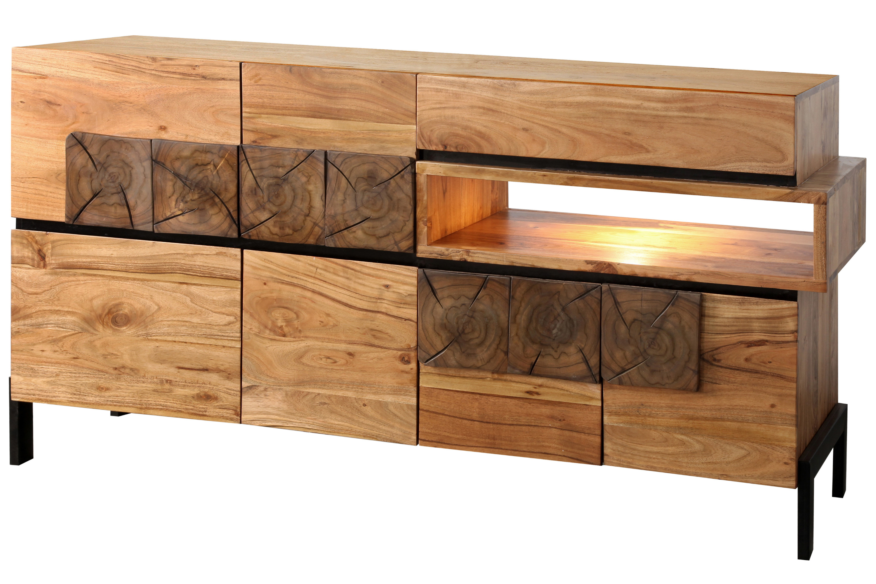 B-Ware Einzelstück Kommode 182 x 95 x 45 cm Akazienholz stonefarben Laurette