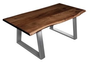 Couchtisch Baumkante 120x70 cm Akazie nussbaumfarben silber MATTEO