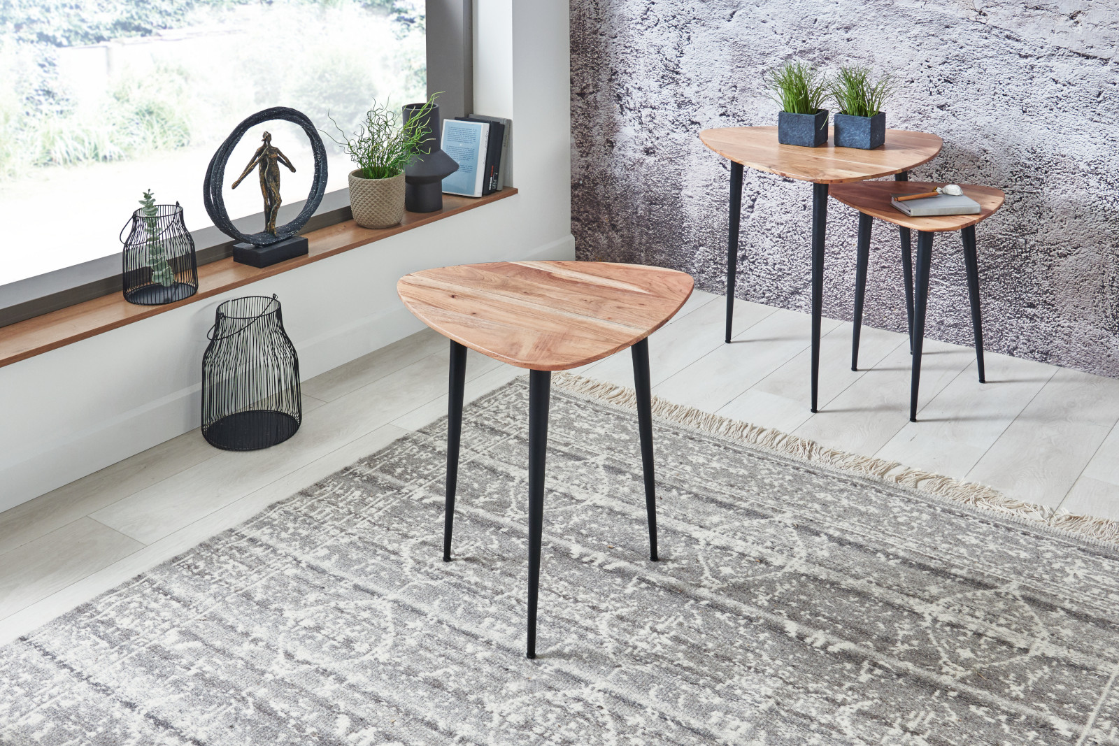 Beistelltisch 50x50 cm Akazie massiv & naturfarben Couchtisch Unikat ELSA