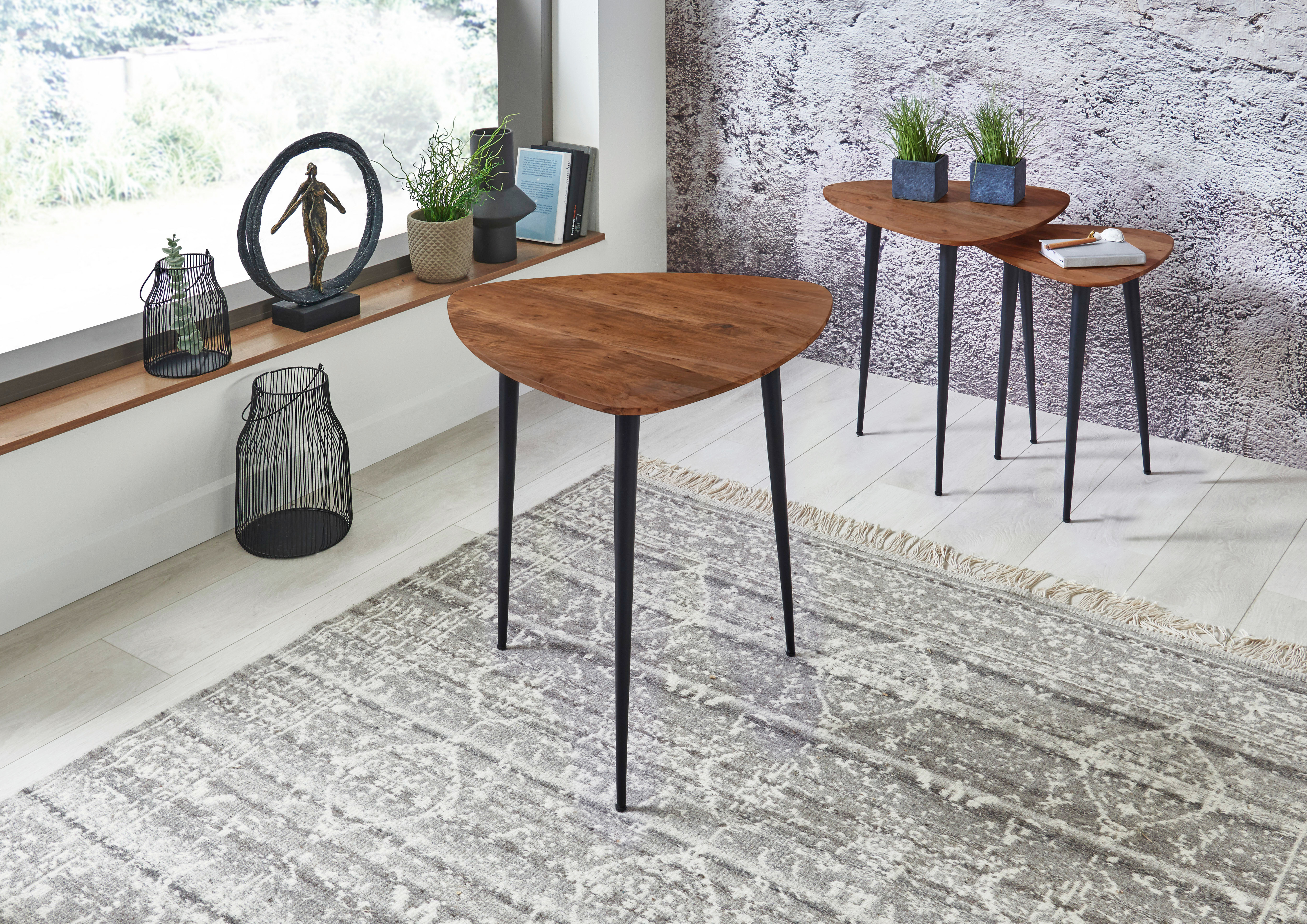 Beistelltisch 60x60 cm Akazie massiv & nussbaumfarben Couchtisch Unikat ELSA