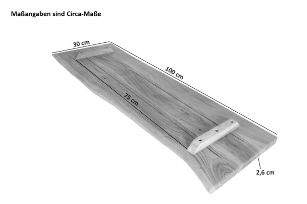 Holzplatte Akazienholz natur massiv 100x30 cm Holzbrett einseitige Baumkante ARYA