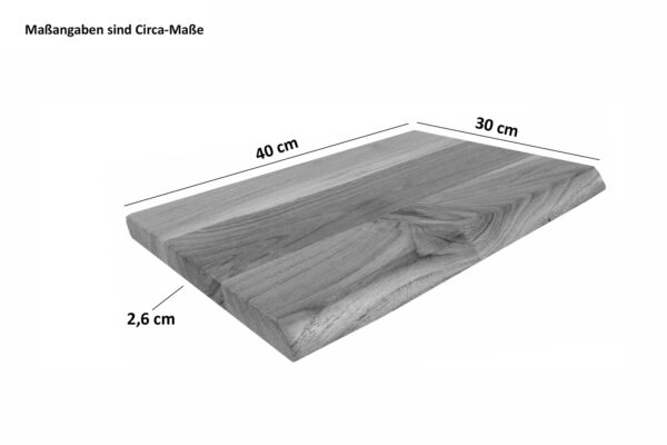 Holzplatte Akazienholz eiche massiv 40x30 cm Holzbrett einseitige Baumkante ARYA