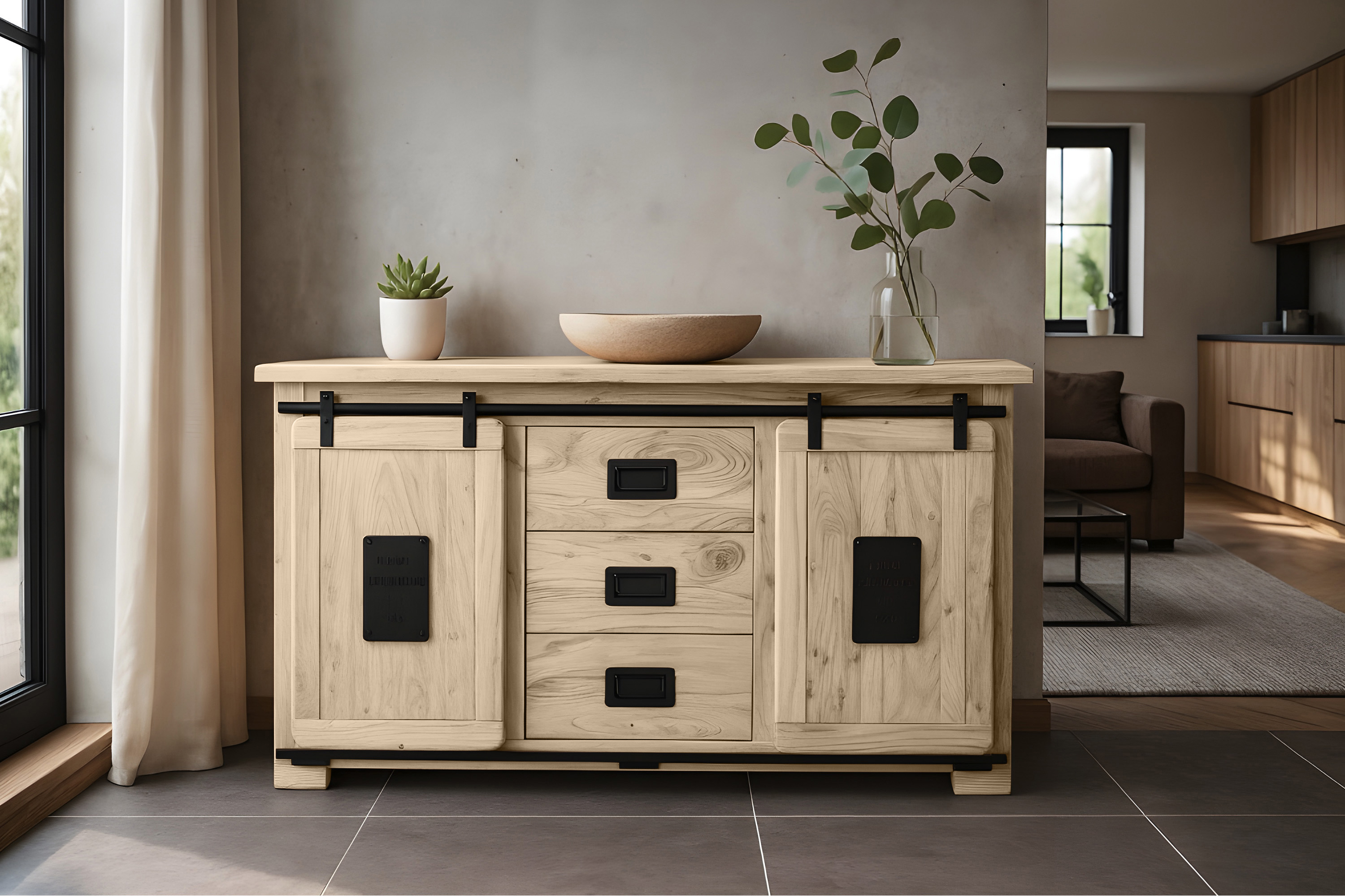 Sideboard Akazienholz massiv eichefarben Kommode 150 x 90 x 45 cm LIBRO II