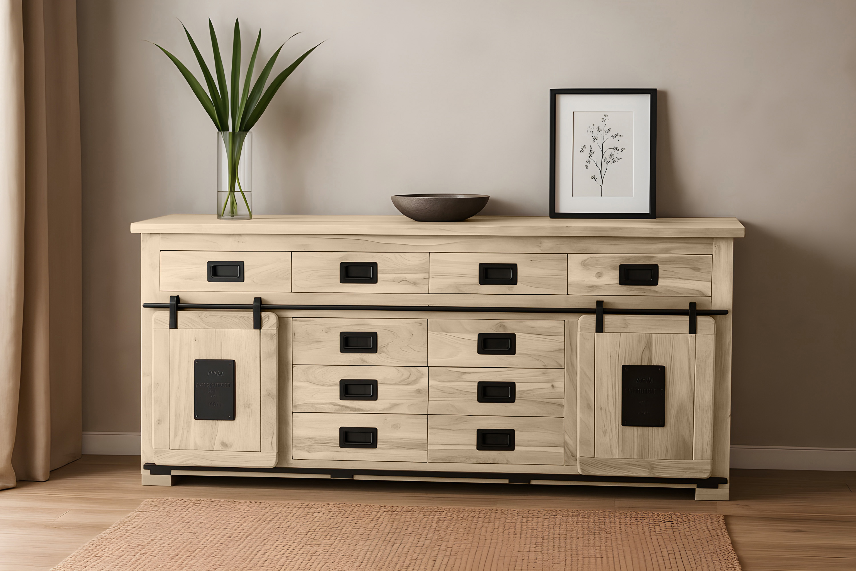 Sideboard Akazienholz massiv eichefarben Kommode 200 x 90 x 45 cm LIBRO III
