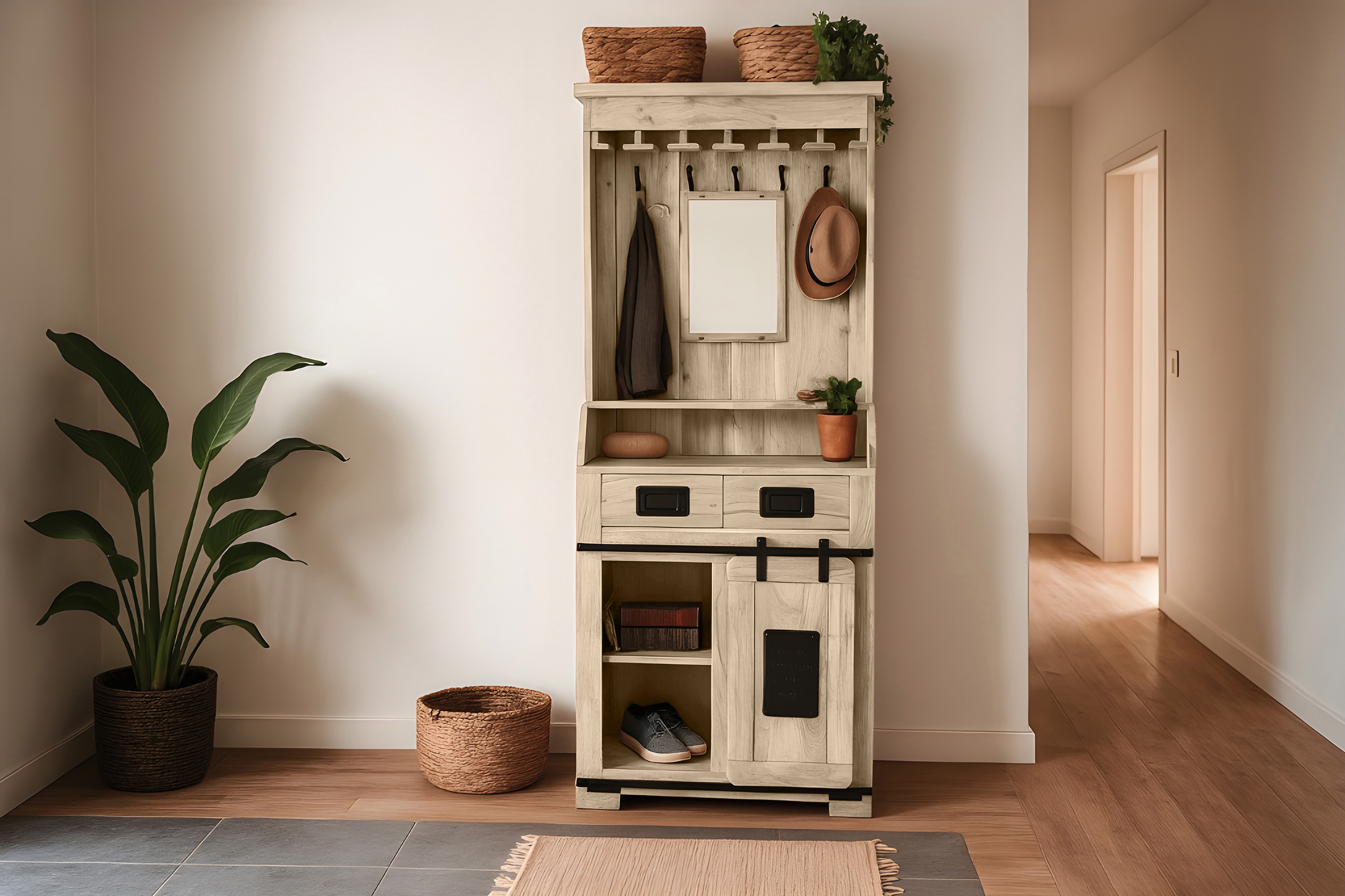 Weinschrank Akazienholz massiv eichefarben Holzschrank 75 x 170 x 35 cm LIBRO