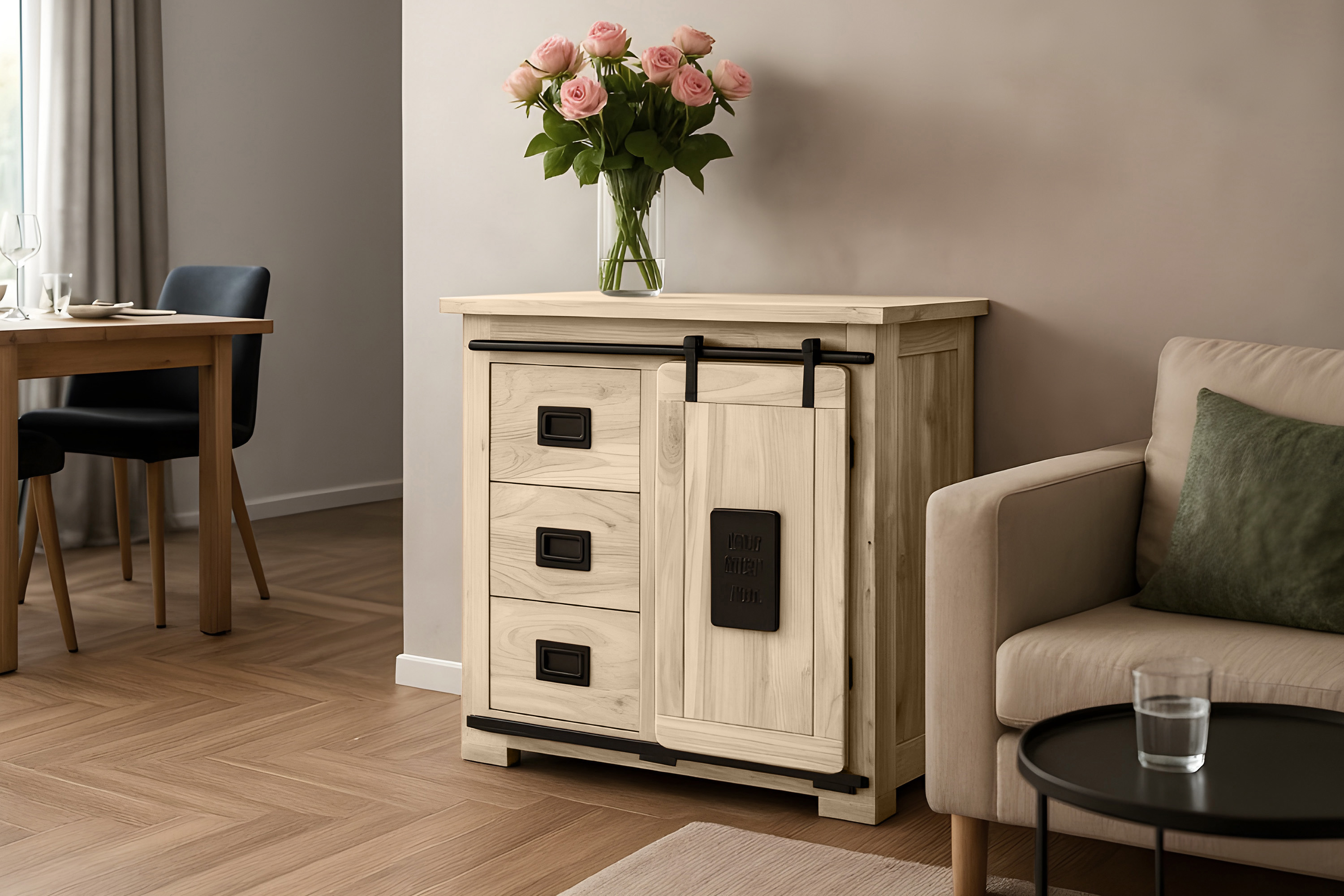 Sideboard Akazienholz massiv eichefarben Kommode 90 x 45 x 85 cm LIBRO VI