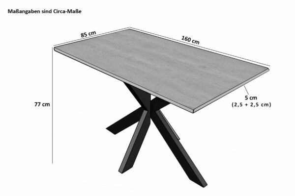 Esszimmertisch Mangoholz Rough massiv Spider-Gestell schwarz Esstisch 160 x 85 cm LIBRO