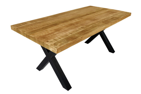 Esszimmertisch Mangoholz Rough massiv X-Gestell schwarz Esstisch 200 x 100 cm LIBRO