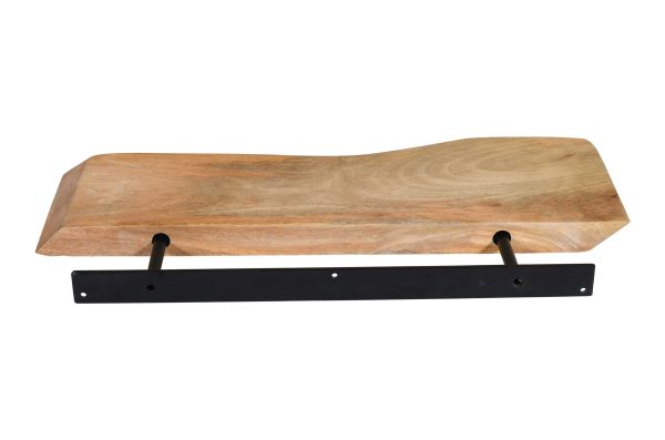 Wandregal Mangoholz massiv & rau 60x20 cm Holzregal Steckboard Baumkante LIORA