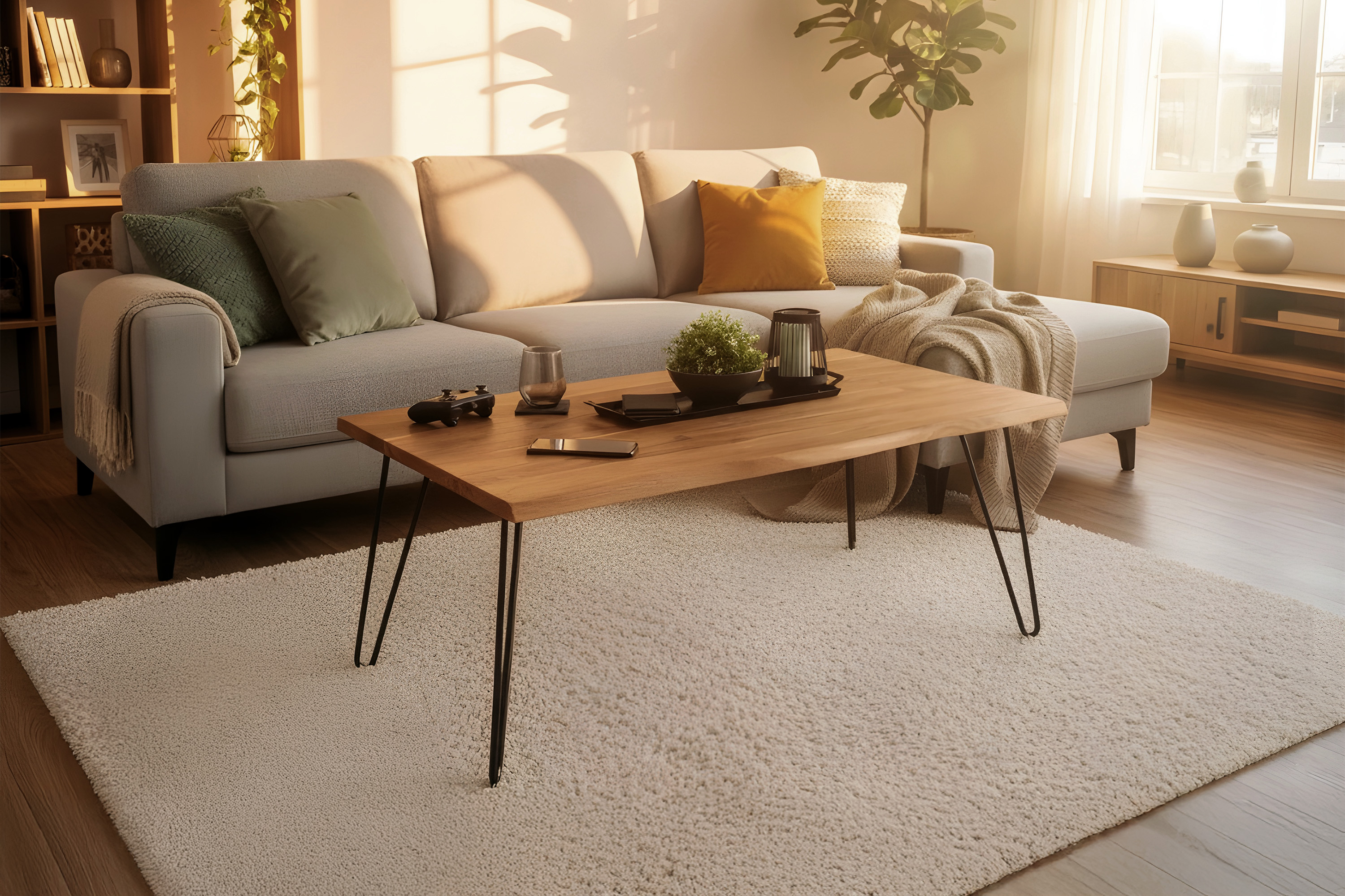 Couchtisch Baumkante 120 x 80 cm Akazie natur Hairpin Gestell schwarz Quintus