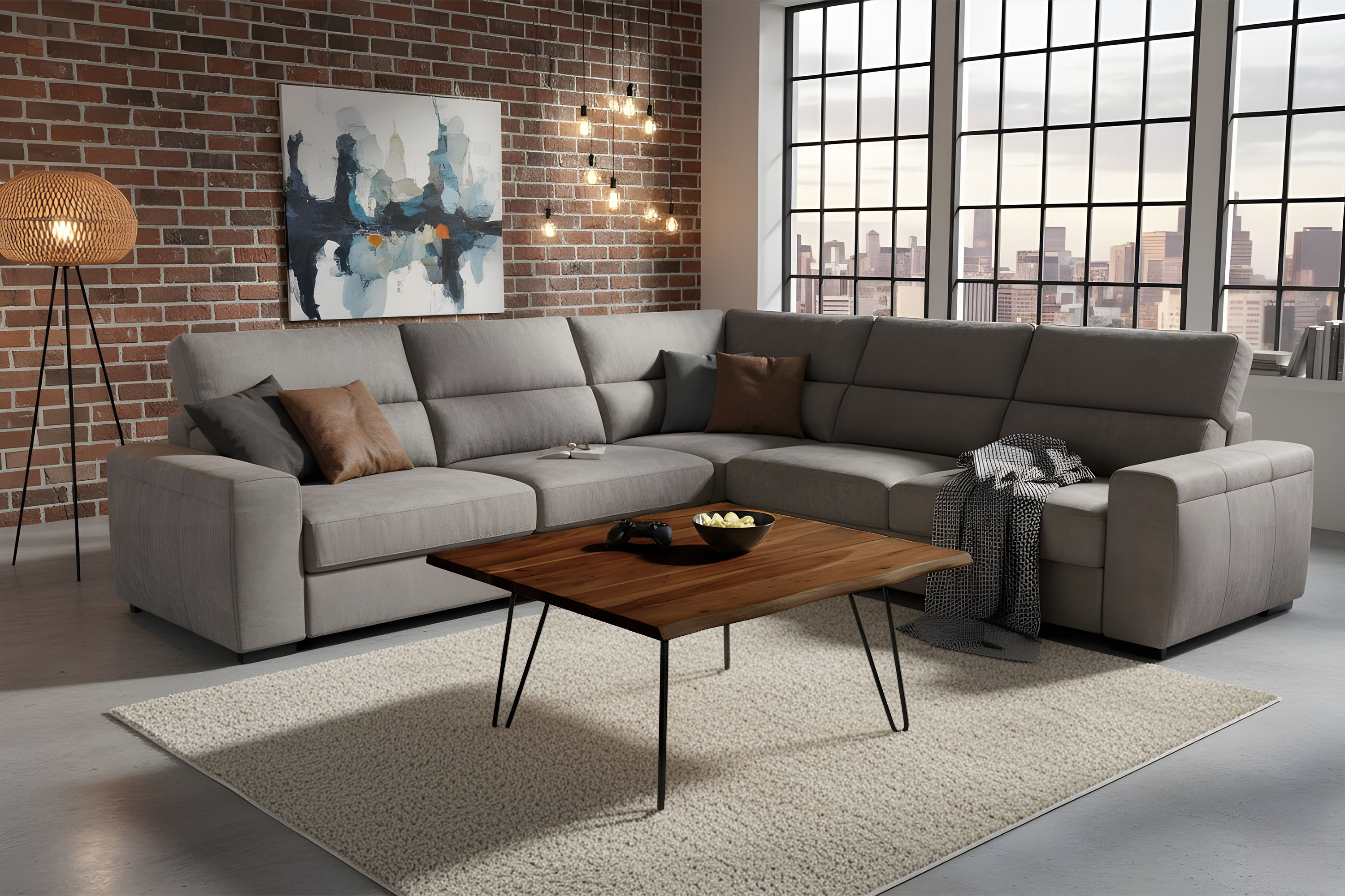 Couchtisch Baumkante 90 x 90 cm Akazie nussbaum Hairpin Gestell Quintus