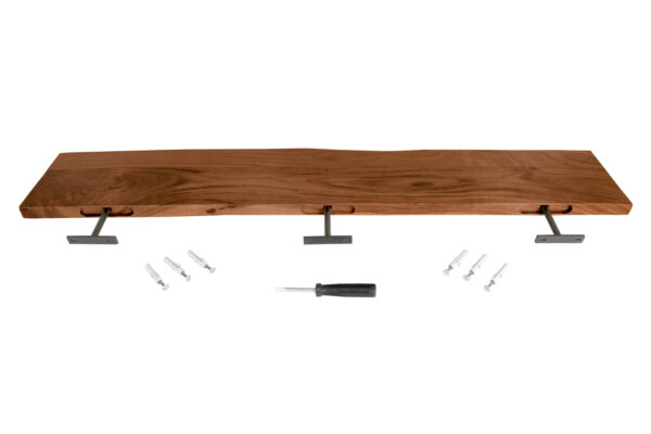 Wandregal Akazienholz nussbaum massiv 120x20 cm Holzregal Steckboard Baumkante AMANDA