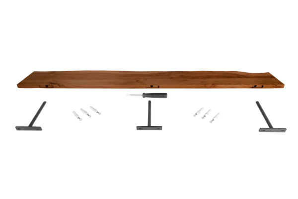 Wandregal Akazienholz nussbaum massiv 140x20 cm Holzregal Steckboard Baumkante AMANDA