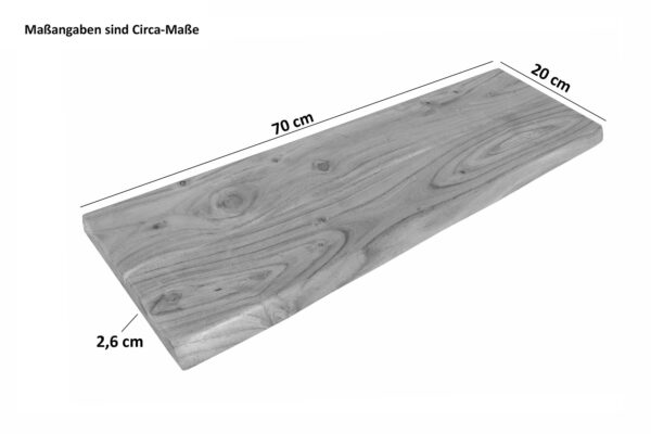 Wandregal Akazienholz eiche massiv 70x20 cm Holzregal Steckboard Baumkante AMANDA