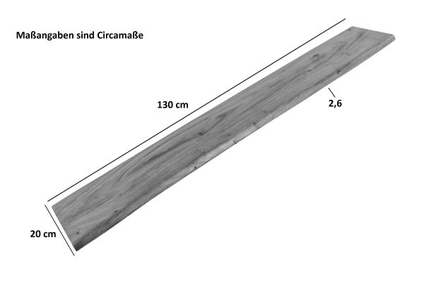 Wandregal Mangoholz massiv & rau 130x20 cm Holzregal Steckboard Baumkante AMANDA