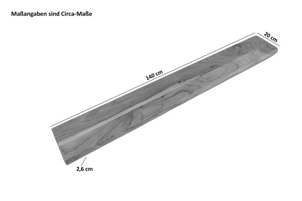 Wandregal Mangoholz massiv & rau 140x20 cm Holzregal Steckboard Baumkante AMANDA