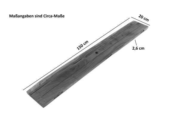 Wandregal Mangoholz massiv & rau 150x20 cm Holzregal Steckboard Baumkante AMANDA