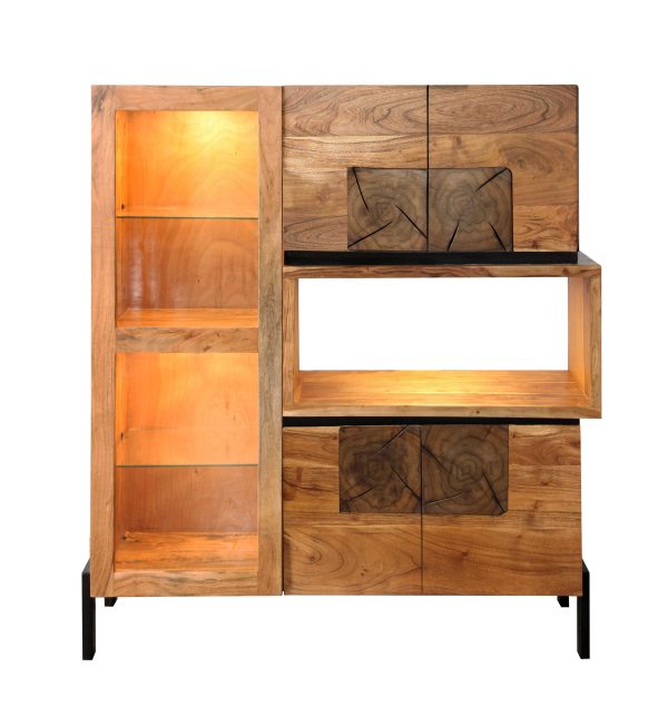 B-Ware Einzelstück Highboard 122 x 135 x 40 cm Akazienholz massiv stone LAURETTE