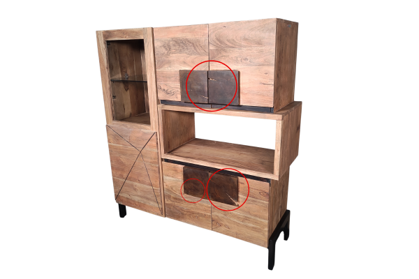 B-Ware Einzelstück Highboard 122 x 135 x 40 cm Akazienholz massiv stone LAURETTE