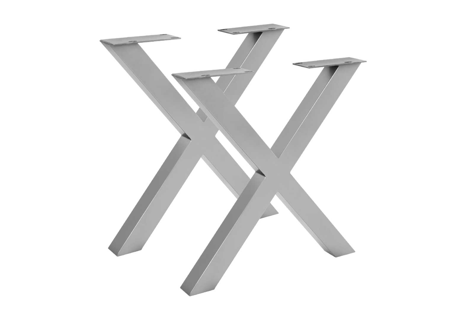 X Industrial-Design Roheisen Set lackiert silber Tischgestell X-Gestell 2er -Form