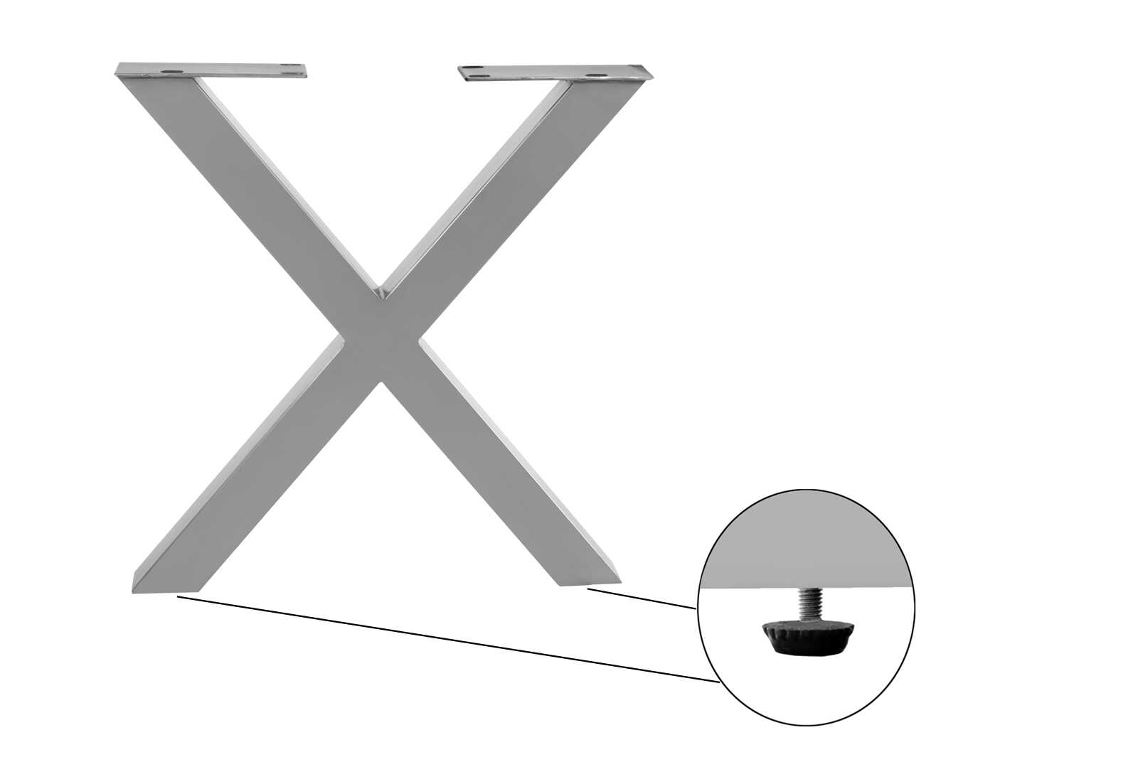 2er -Form X-Gestell lackiert Roheisen Tischgestell silber X Industrial-Design Set