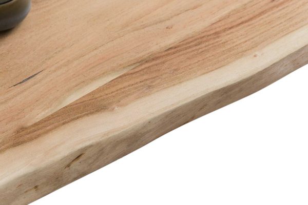 Esstisch mit Ansteckplatten 160(260)x90 cm Baumkante Akazie natur U-Gestell silber ADINA