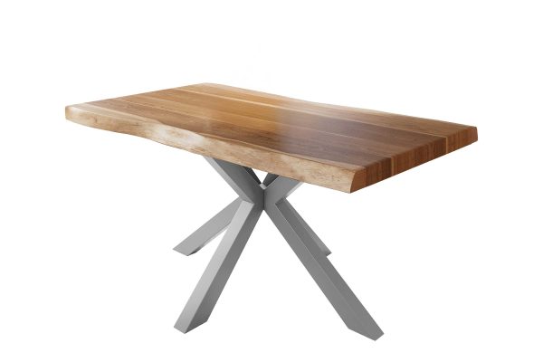 SAM NEU Esszimmer Baumkante Tische Atlas Natur Spider Gestell silber 140 BKT Atlas natur silber 02 scaled
