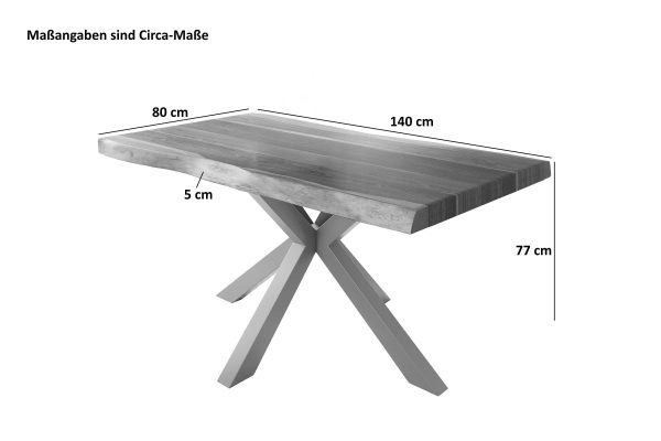 SAM NEU Esszimmer Baumkante Tische Atlas Natur Spider Gestell silber 140 BKT Atlas natur silber 03 scaled